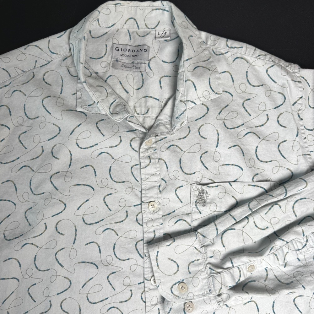 Giordano Modern Slim Fit Premium Cotton Abstract Swirl Print Shirt Grey Mens L